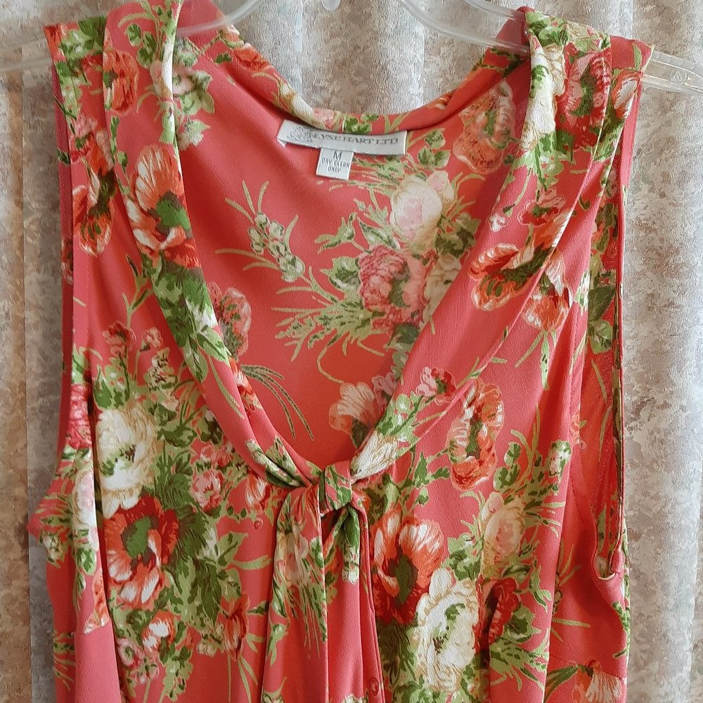 Coral floral sleeveless blouse size Medium Ilyse Hart - Picture 4 of 6